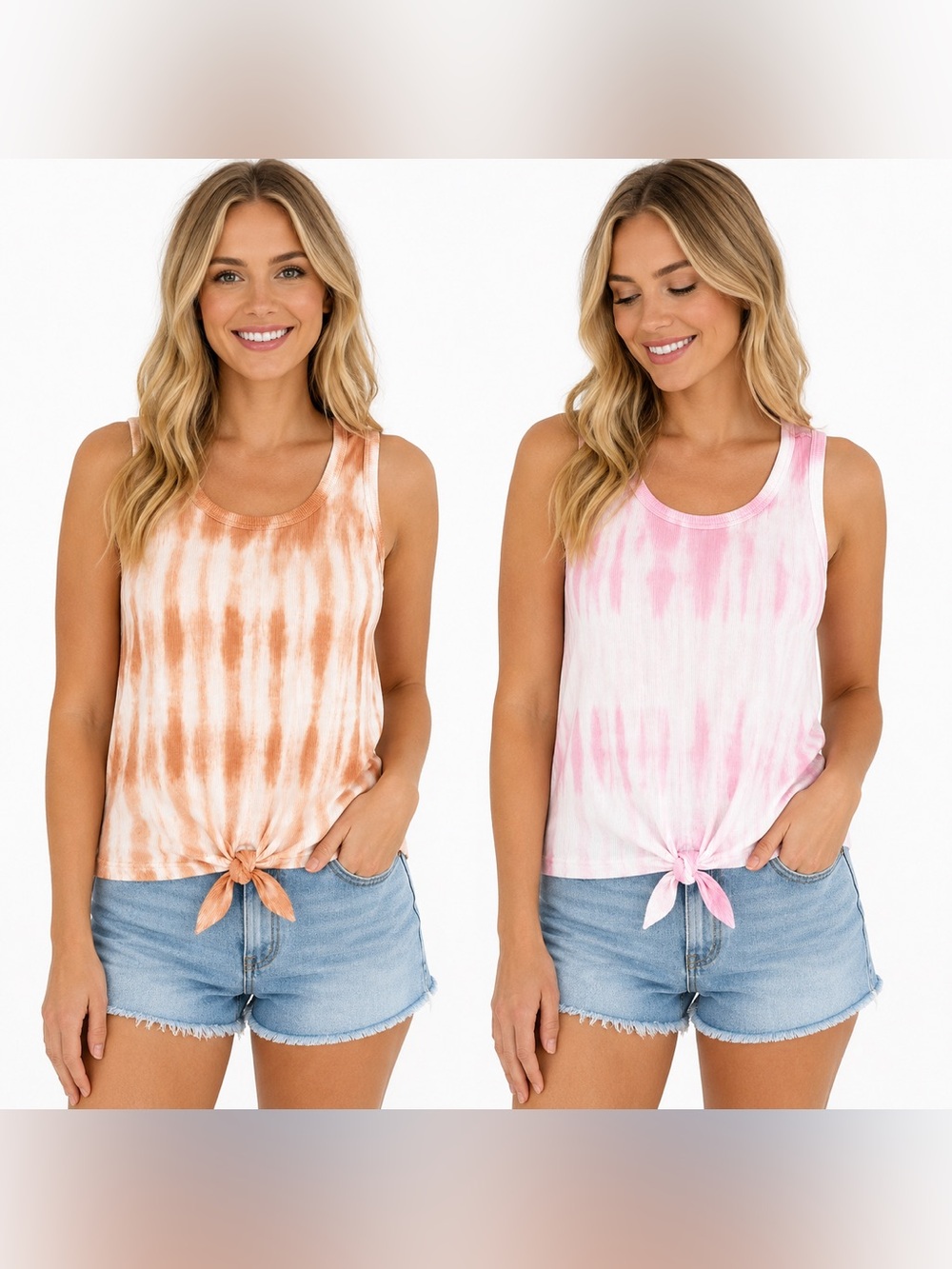 True Craft 2 Pack Womens XS Tie Dye Ribbed Tie Front Tank Tops NWT